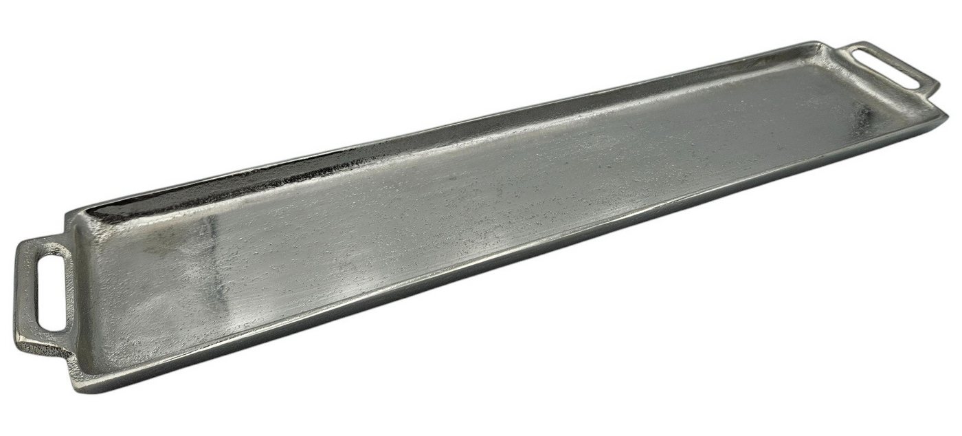 Meinposten Dekotablett Metalltablett Tablett Serviertablett lang 59 cm silber mit Henkel (1 St) von Meinposten
