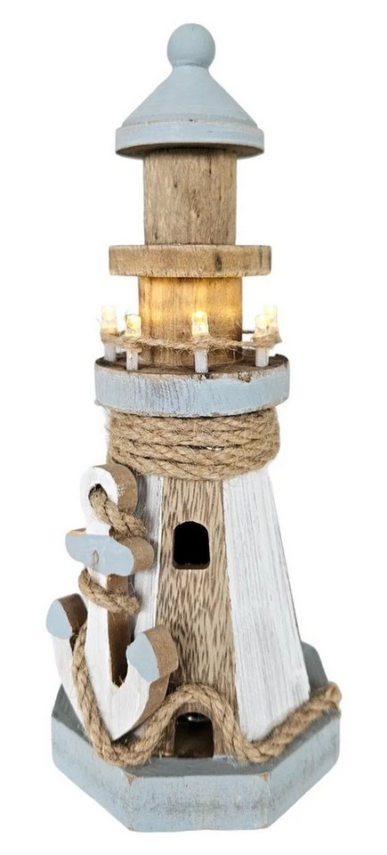 Meinposten Fensterdekoration Leuchtturm beleuchtet Holz LED Deko Dekoration Maritim H 24 cm von Meinposten