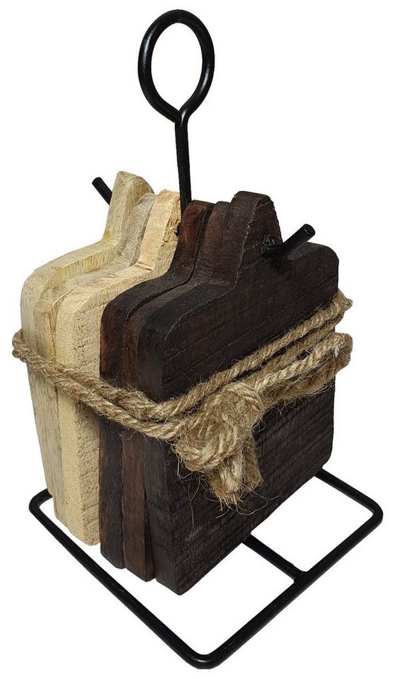 Meinposten Getränkeuntersetzer 6 Brettchen Untersetzer Bretter Holzbrett Brett Holz Holzbrettchen mit Ständer, 7-tlg., Ideal als Untersetzer für Getränke und auch als Unterlage für heiße Raclette-Pfännchen geeignet von Meinposten