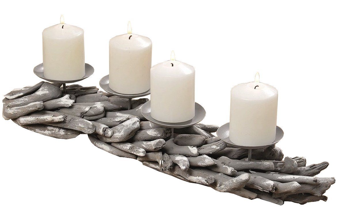 Meinposten Kerzenhalter Kerzenhalter für 4 Kerzen grau 55 cm Holz (1 St) von Meinposten