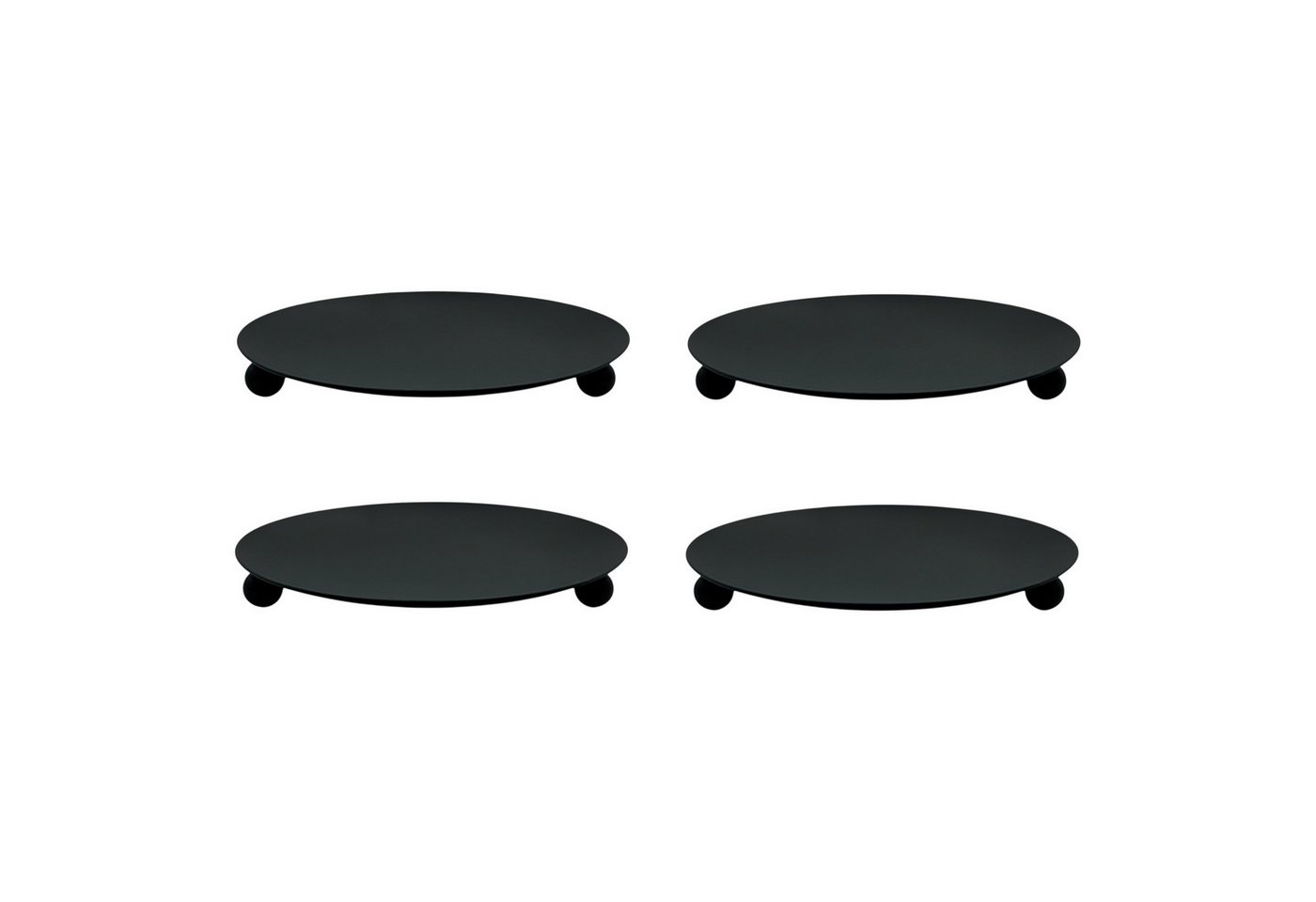 Meinposten Kerzenhalter schwarz 4 Stück Stumpenkerzen Teller Kerzenteller Weihnachten 8,5 cm (4 St., 4er Set), aus Metall mit Füßen von Meinposten