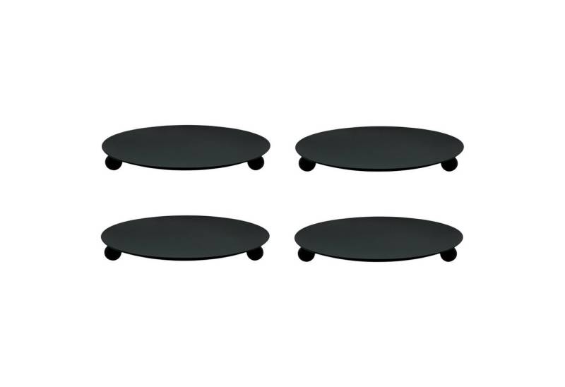 Meinposten Kerzenhalter schwarz 4 Stück Stumpenkerzen Teller Kerzenteller Weihnachten 8,5 cm (4 St., 4er Set), aus Metall mit Füßen von Meinposten