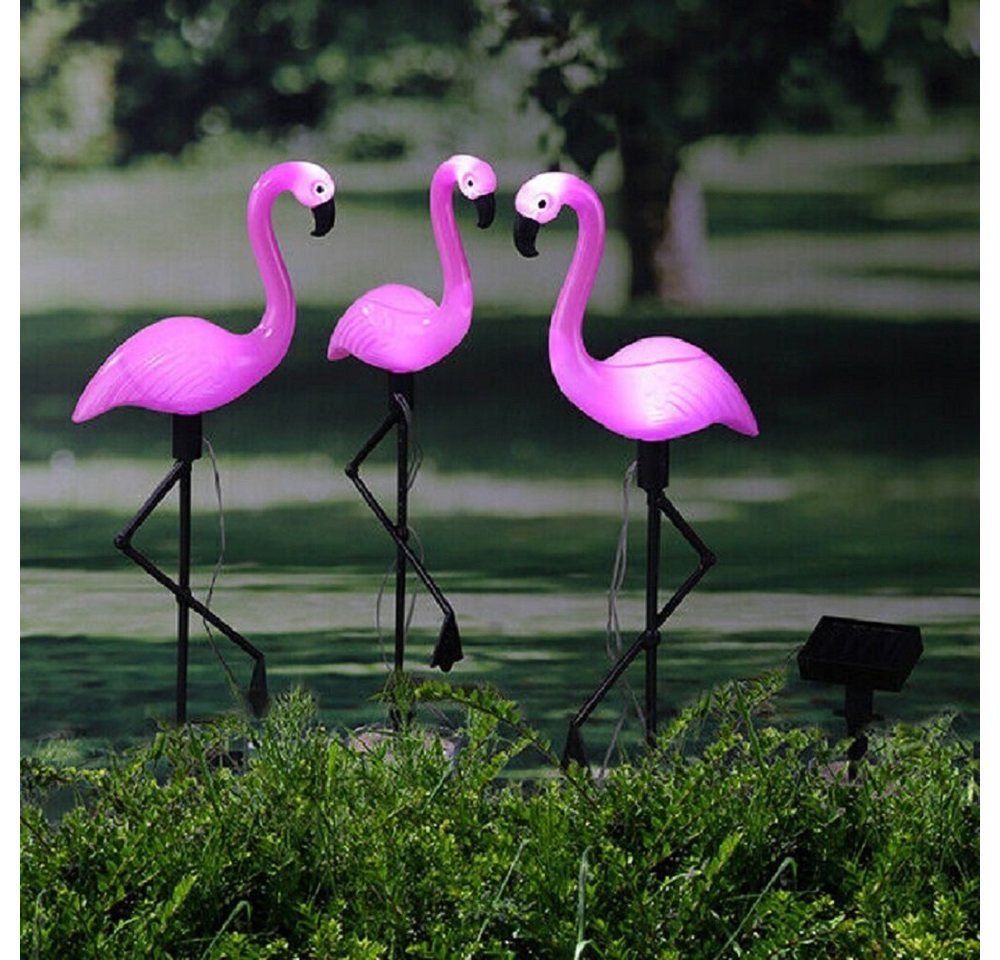 Meinposten LED Dekofigur Flamingo LED Gartenfigur Solarstecker 3er Set Höhe 52 cm Solar, LED fest integriert, Tageslichtweiß von Meinposten