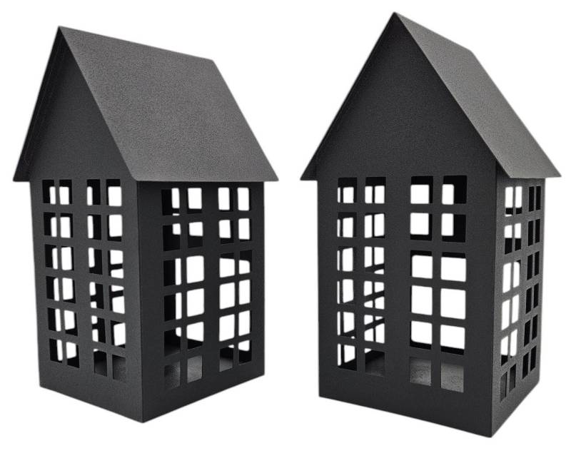 Meinposten Laterne Windlicht Metall Haus schwarz 2er Set Teelichthalter Laternenhaus (2-St., 2er Set) von Meinposten