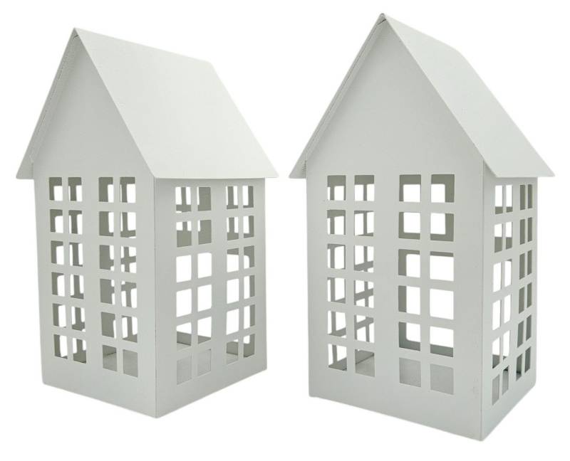 Meinposten Laterne Windlicht Metall Haus weiß 2er Set Teelichthalter Deko Laternenhaus (2-St., 2er Set) von Meinposten