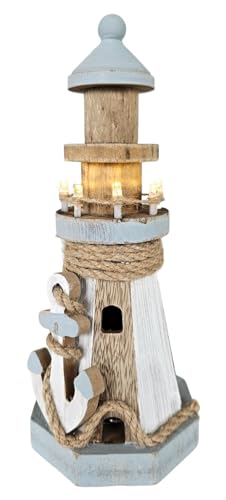 Meinposten Leuchtturm beleuchtet Holz LED Deko Dekoration Maritim Anker Strand Meer Turm Höhe 24 cm von Meinposten