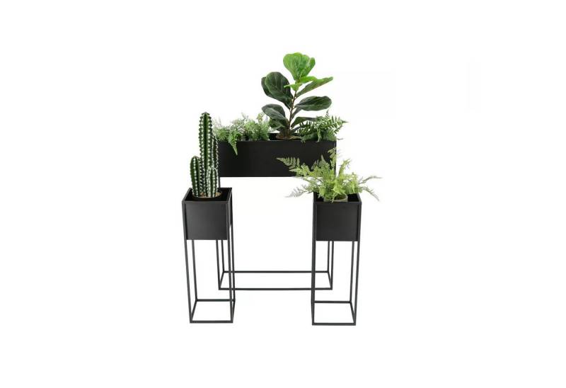 Meinposten Pflanzkübel Pflanzkasten schwarz Metall Eisen 3er Set Blumenkasten Kräuterkasten (3 St., 3er Set) von Meinposten