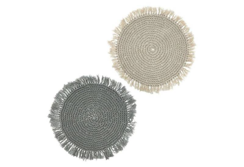 Meinposten Platzset Tischset Makramee Platzset Tischdeko rund boho Deko creme grau 38 cm, (1-St), Makramee-Platzset mit Fransen von Meinposten