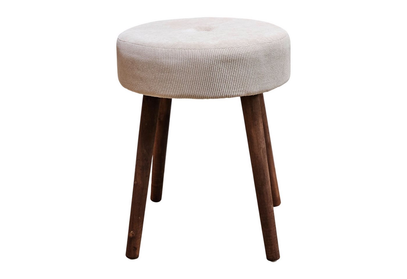 Meinposten Polsterhocker Hocker Fußhocker Cord Holzbeine Sitzhocker rund beige 35x45 cm (1 St) von Meinposten