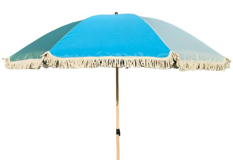 Meinposten Sonnenschirm Strandschirm Schirm UV Schutz Fransen BLAU GRÜN knickbar Ø 170 cm, abknickbar von Meinposten