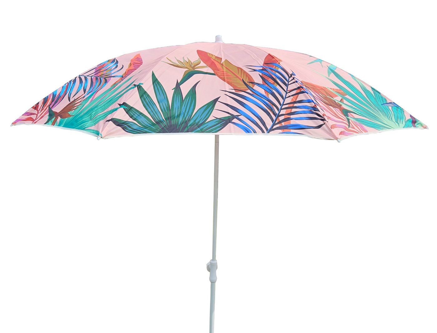 Meinposten Sonnenschirm rosa mit tropischen Blättern UV-Schutz UPF 40+ Strandschirm Ø 155 cm, abknickbar von Meinposten