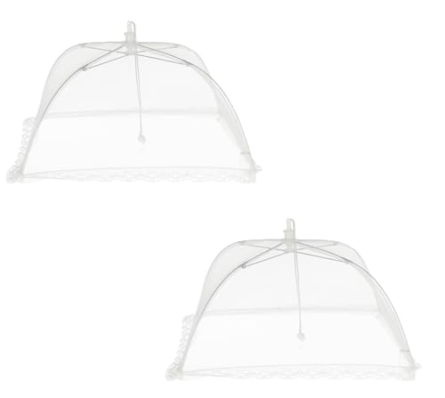 Meinposten Zusammenfaltbare Speisehaube, 30 x 30 cm, Weiß, 2er Set, Fliegenschutz mit Spitzenrand von Meinposten