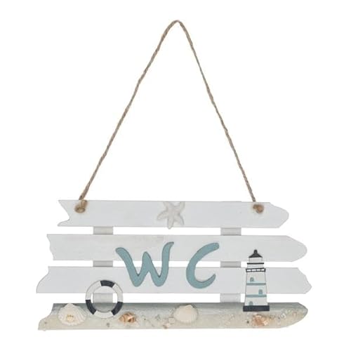Schild Maritim WC weiß Muscheln Hängeschild Leuchtturm Bad Deko Holzschild von Meinposten