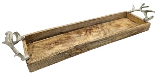 Tablett Mangoholz langes Tablett Kerzentablett Serviertablett 68 cm Holz (XL 62 cm) von Meinposten