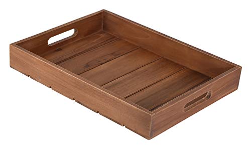 Tablett Serviertablett Holz Teak braun Holztablett Deko Dekotablett Teakholz (Groß, 39x29 cm) von Meinposten