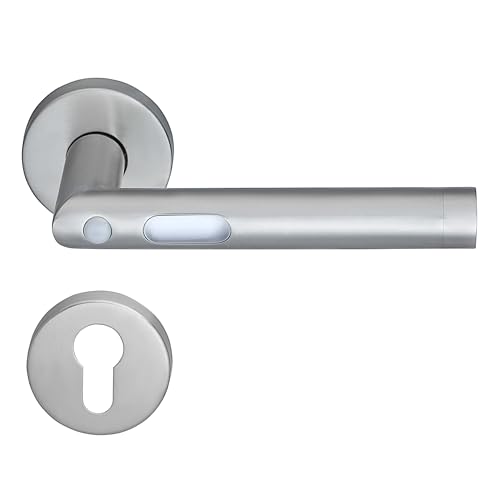 MeinTürgriff LED-Türgriff Orbit Türdrücker BB PZ WC Edelstahl matt Türgriff Drückergarnitur, Typ:PZ- Profilzylinder von Meintürgriff
