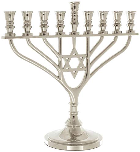 Meir Cohen Hanukkah Menora mit 9 Zweigen und Davidstern, 18 cm, Silber von Meir Cohen