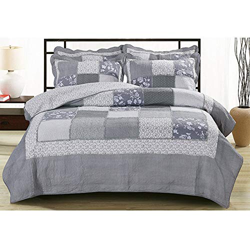 Tagesdecke Bettüberwurf Double Patchwork King Size Steppdecke Baumwolle Gesteppte Quilt Bettdecke Werfen Bettbezug Werfen Bettwäsche Doppelbett Stepp Decke,Grey-230X250cm von Meirong