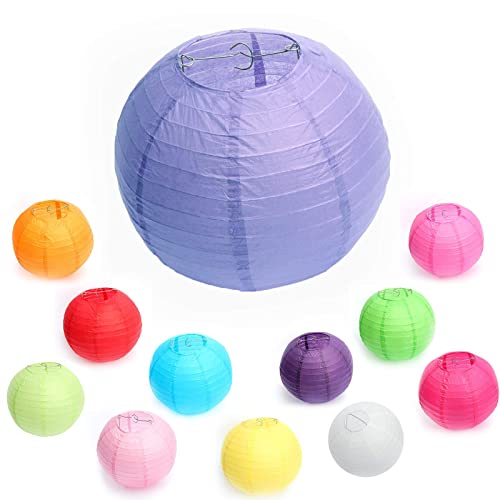 Meisax 10 Stücke Lampions 20cm Rund Papier Lampenschirm Hell Violett Papierlaterne Classic Bamboo Style Papierlampion für Hochzeitsdeko Geburtstag Garten von Meisax