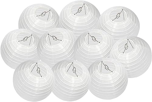 Meisax 10 Stücke Lampions 20cm Rund Papier Lampenschirm Weiß Papierlaterne Classic Bamboo Style Papierlampion für Hochzeitsdeko Geburtstag Garten von Meisax