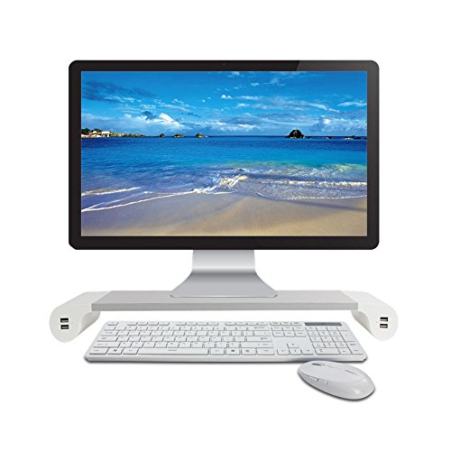 Meisax Bildschirmständer Monitorständer Notbookhalterung Aluminium Monitorerhöhung für iMac, MacBook, Laptop, Drucker und PC mit EU AC Kable + 4 USB Ports (Silber) von Meisax
