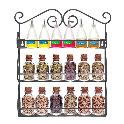 Meisax Gewürzregal Stehend & Wand, 3-Etagen Spice Rack für Küche, Gewürz Organizer aus Metall, Küchen Organizer Platzsparendes, Küchenregal Wand für Gewürzdosen, Schranktür, Schrank, Speisekammertür von Meisax