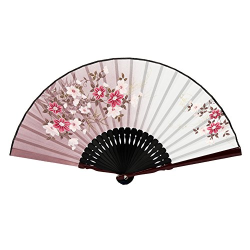 Meisax Handfächer Faltbarer Bambusfächer für Frauen Chinesischer Fächer für im Sommer Kühlen oder Wand Party Tanzen Dekorationen (rosa Blume) von Meisax