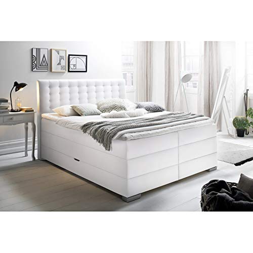 Meise Möbel - Boxspringbett LENNO Boxspring Bonnell mit Bettkasten - Weiss, 160x200 cm, 7-ZonenTonnentaschenfederkern 350 H2-3 von Meise Möbel