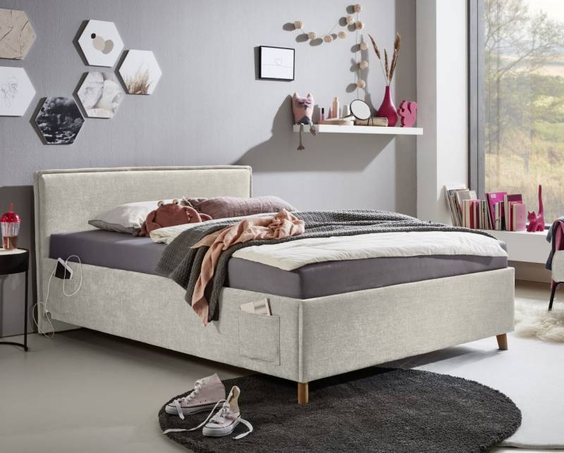 Polsterbett in 3 Größen Jugendbett Polsterliege USB-Anschluss Beige von Meise Möbel
