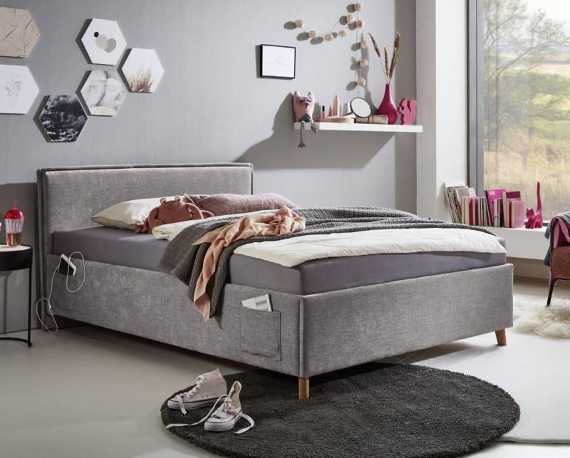 Polsterbett in 3 Größen Jugendbett Polsterliege USB-Anschluss Grau Polsterbett in 3 Größen Jugendbett Polsterliege USB-Anschluss Grau von Meise Möbel