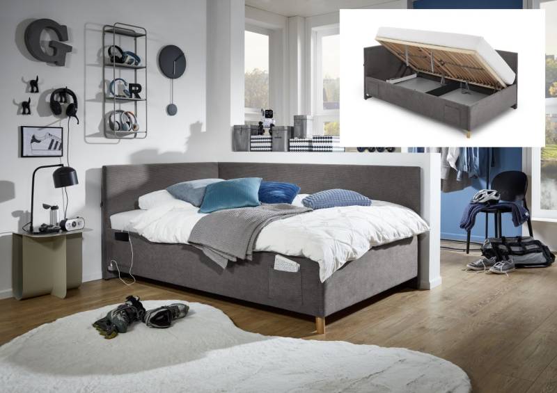 Polsterbett in 3 Größen Lattenrost Rückenteil Bettkasten USB Jugendbett Anthr... von Meise Möbel
