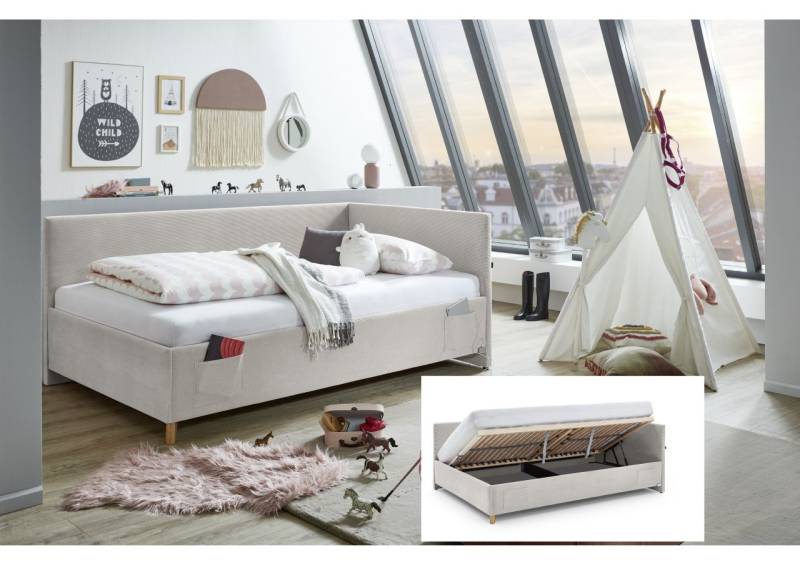 Polsterbett in 3 Größen Lattenrost Rückenteil Bettkasten USB Jugendbett Nata von Meise Möbel