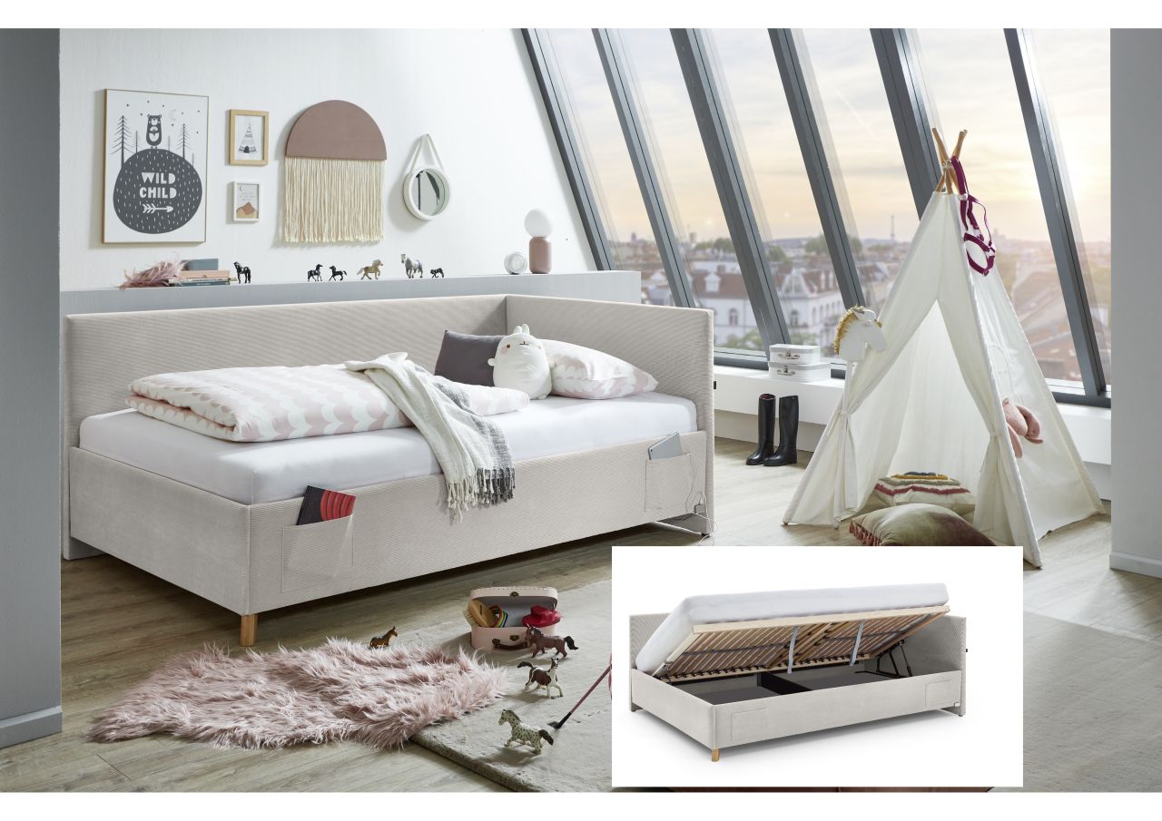 Polsterbett in 3 Größen Lattenrost Rückenteil Bettkasten USB Jugendbett Nata von Meise Möbel