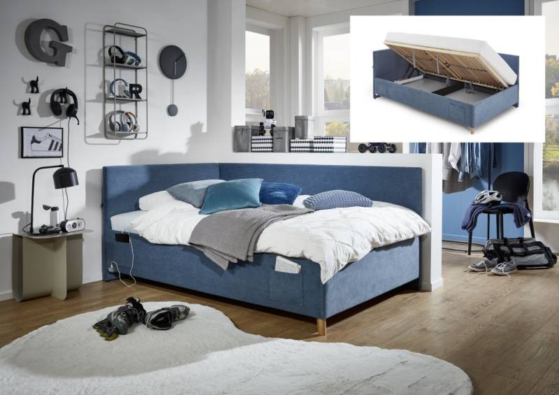 Polsterbett in 3 Größen Lattenrost Rückenteil Bettkasten USB Jugendbett Ocean von Meise Möbel