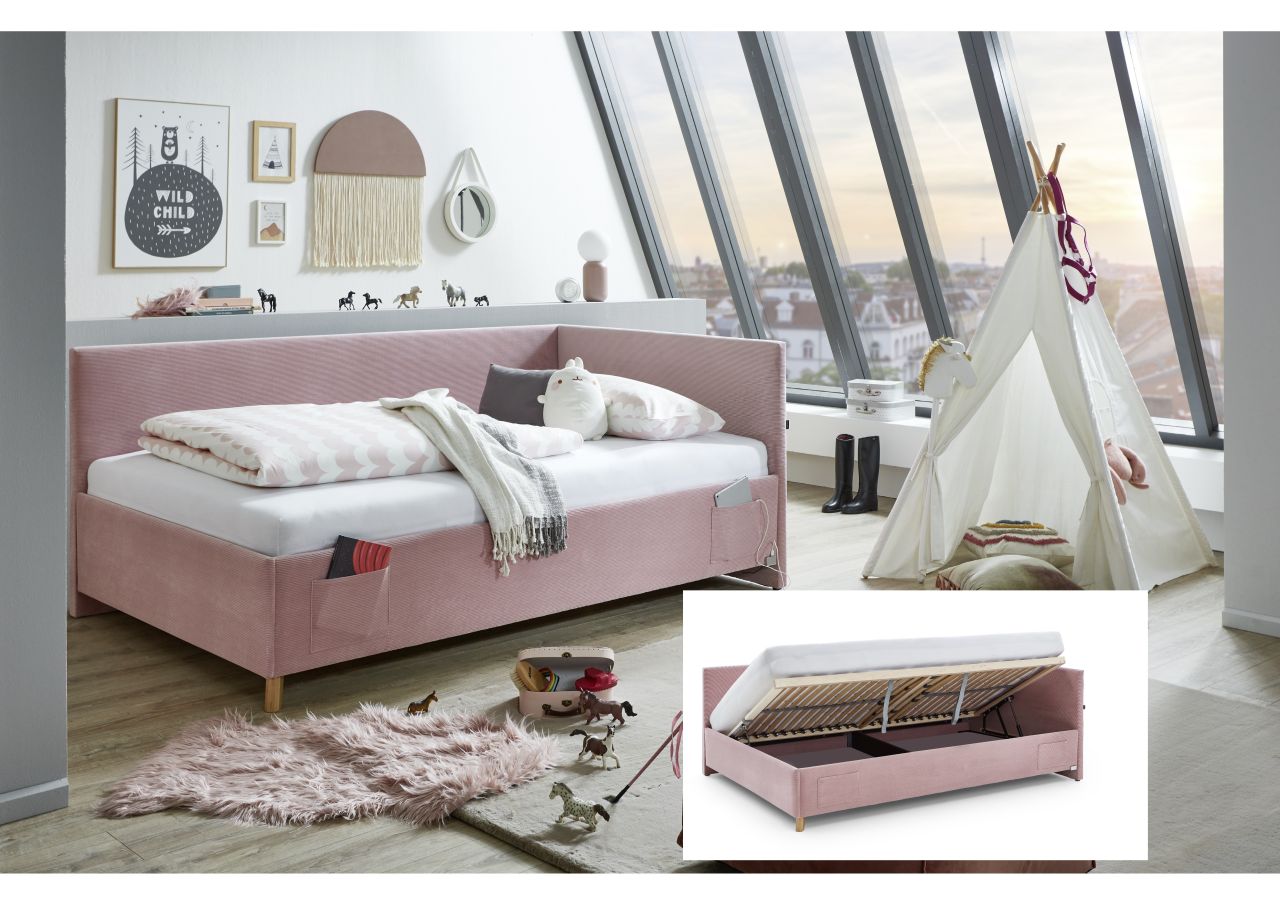 Polsterbett in 3 Größen Lattenrost Rückenteil Bettkasten USB Jugendbett Rose von Meise Möbel