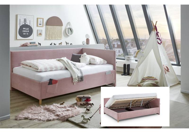 Polsterbett in 3 Größen Lattenrost Rückenteil Bettkasten USB Jugendbett Rose von Meise Möbel