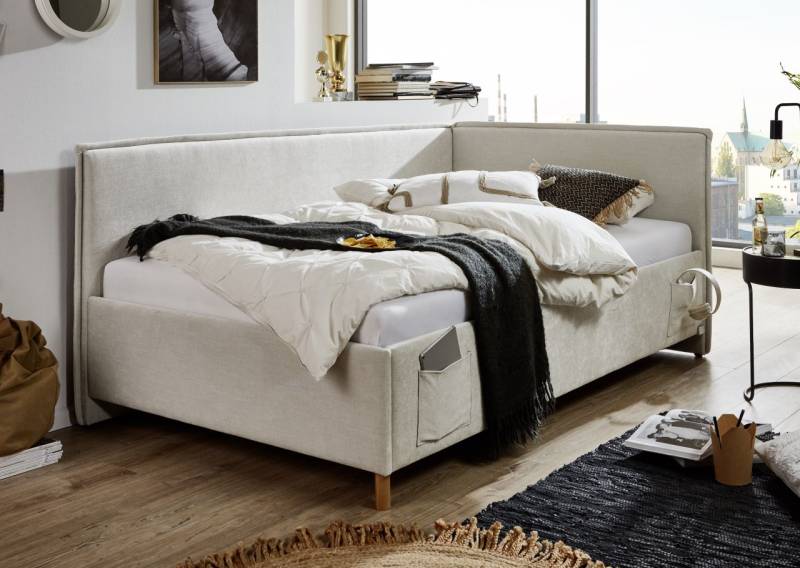 Polsterbett in 3 Größen mit Rückenteil USB-Anschluss Jugendbett Beige von Meise Möbel