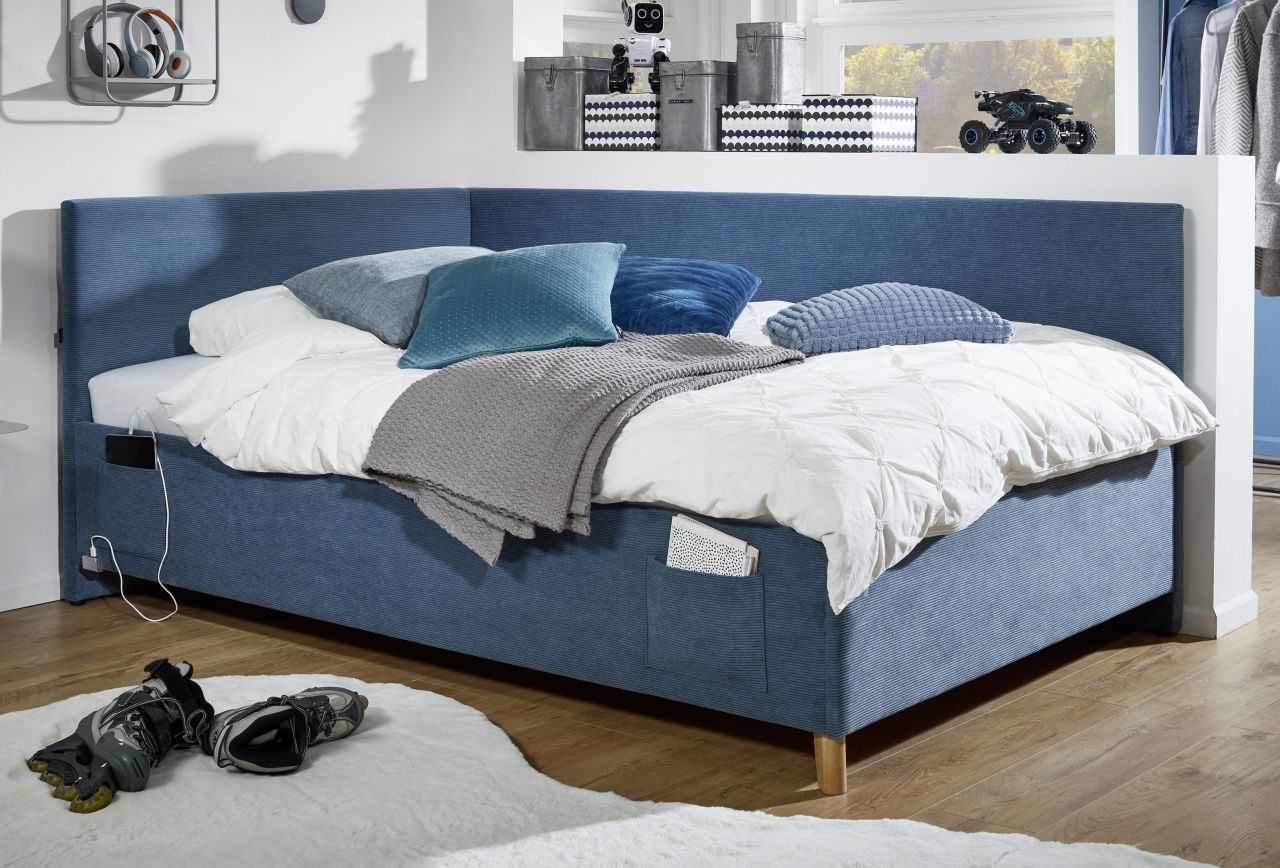 Polsterbett in 3 Größen mit Rückenteil USB-Anschluss Jugendbett Ocean von Meise Möbel