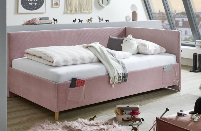 Polsterbett in 3 Größen mit Rückenteil USB-Anschluss Jugendbett Rose von Meise Möbel