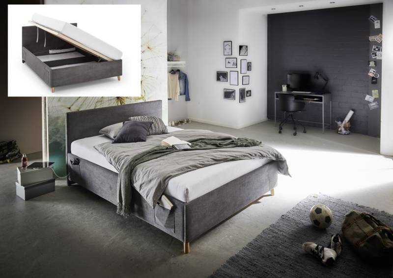 Polsterbett mit Bettkasten Lattenrost 3 Größen Jugendbett USB-Anschluss Anthr... von Meise Möbel