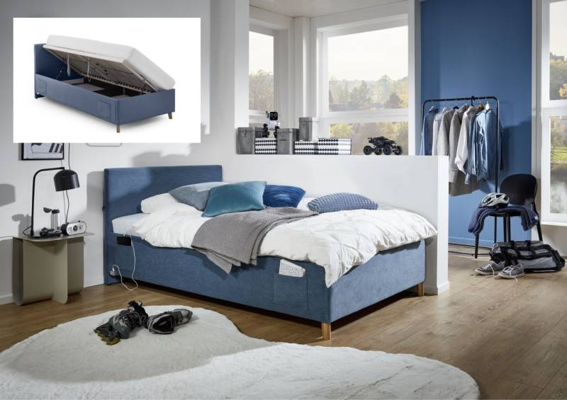 Polsterbett mit Bettkasten Lattenrost 3 Größen Jugendbett USB-Anschluss Ocean von Meise Möbel