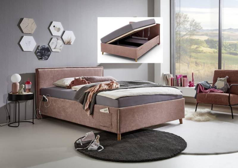 Polsterbett mit Bettkasten Lattenrost 3 Größen Jugendbett USB-Anschluss Rose Polsterbett mit Bettkasten Lattenrost 3 Größen Jugendbett USB-Anschluss Rose von Meise Möbel
