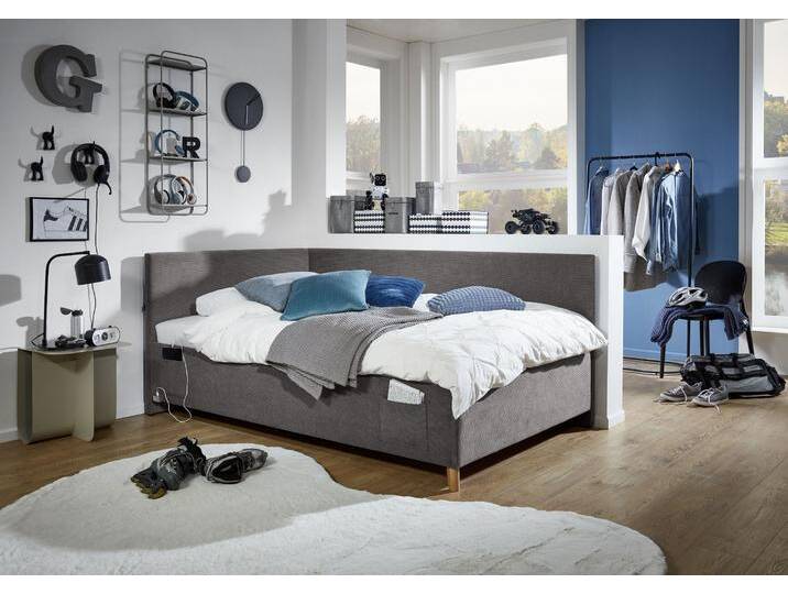 Kinderbett MEISE.MÖBEL COOL II , grau (anthrazit, ohne lattenrost, anthrazit), B:130cm L:210cm, Betten, Polsterbett wahlweise mit Bettkasten, Jugendbett inkl. USB Anschlüsse von Meise