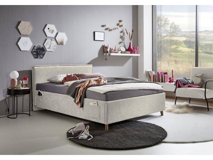 Kinderbett MEISE.MÖBEL FUN , beige (beige, beige), B:153cm L:215cm, Betten, Polsterbett wahlweise mit Bettkasten, Jugendbett inkl. USB-Anschluss von Meise
