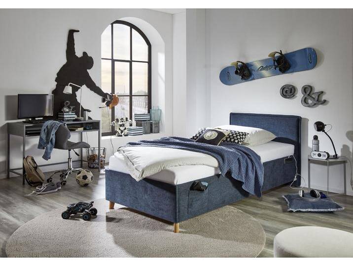 Kinderbett MEISE.MÖBEL FUN , blau (dunkelblau, dunkelblau), B:103cm L:215cm, Betten, Polsterbett wahlweise mit Bettkasten, Jugendbett inkl. USB-Anschluss von Meise