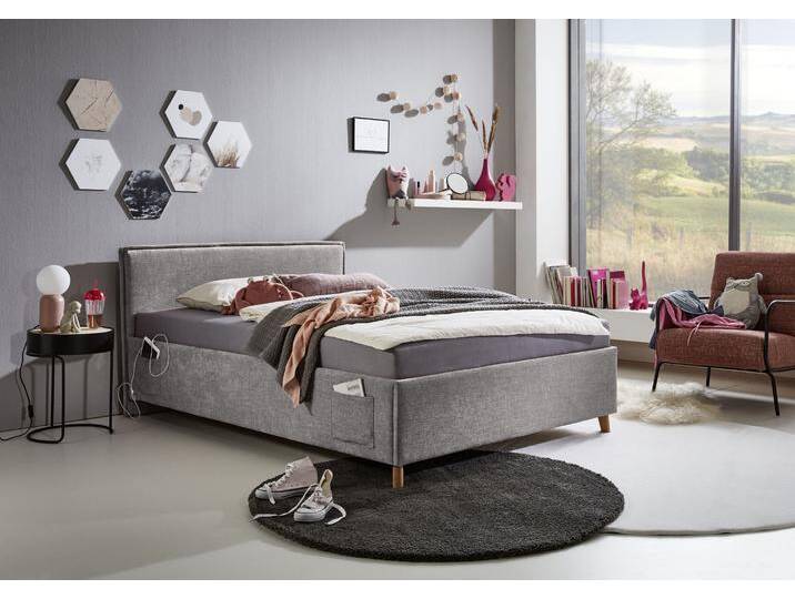 Kinderbett MEISE.MÖBEL FUN , grau (grau, grau), B:103cm L:215cm, Betten, Polsterbett wahlweise mit Bettkasten, Jugendbett inkl. USB-Anschluss von Meise