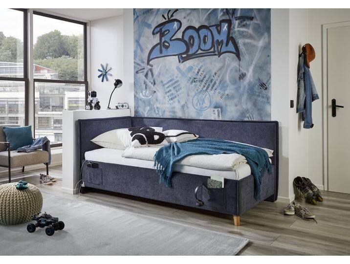 Kinderbett MEISE.MÖBEL FUN II , blau (dunkelblau, dunkelblau), B:103cm L:215cm, Betten, Polsterbett wahlweise mit Bettkasten, Jugendbett inkl. USB-Anschluss von Meise
