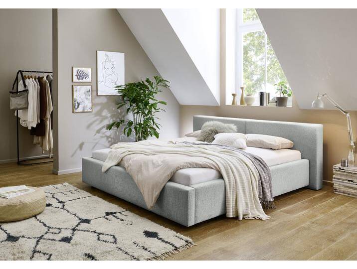 Polsterbett MEISE.MÖBEL Cube wahlweise mit Matratze und Bettkasten , grau (grau, grau), B:200cm L:227cm, Betten, extra flaches Kopfteil, erhältlich in den Breiten 140cm, 160cm & 180cm von Meise