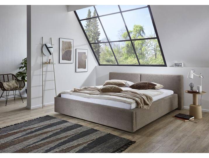 Polsterbett MEISE.MÖBEL Cube wahlweise mit Matratze und Bettkasten , grau (taupe, taupe), B:200cm L:227cm, Betten, extra flaches Kopfteil, erhältlich in den Breiten 140cm, 160cm & 180cm von Meise