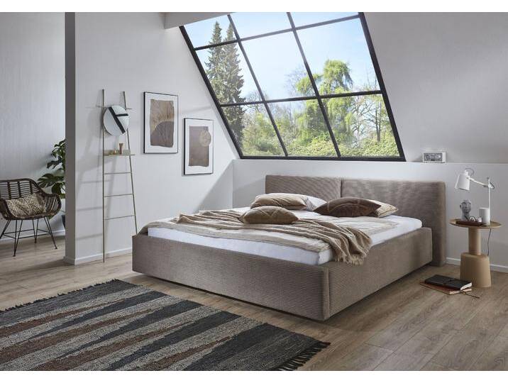 Polsterbett MEISE.MÖBEL Cube wahlweise mit Matratze und Bettkasten , grau (taupe, taupe), B:220cm L:227cm, Betten, extra flaches Kopfteil, erhältlich in den Breiten 140cm, 160cm & 180cm von Meise